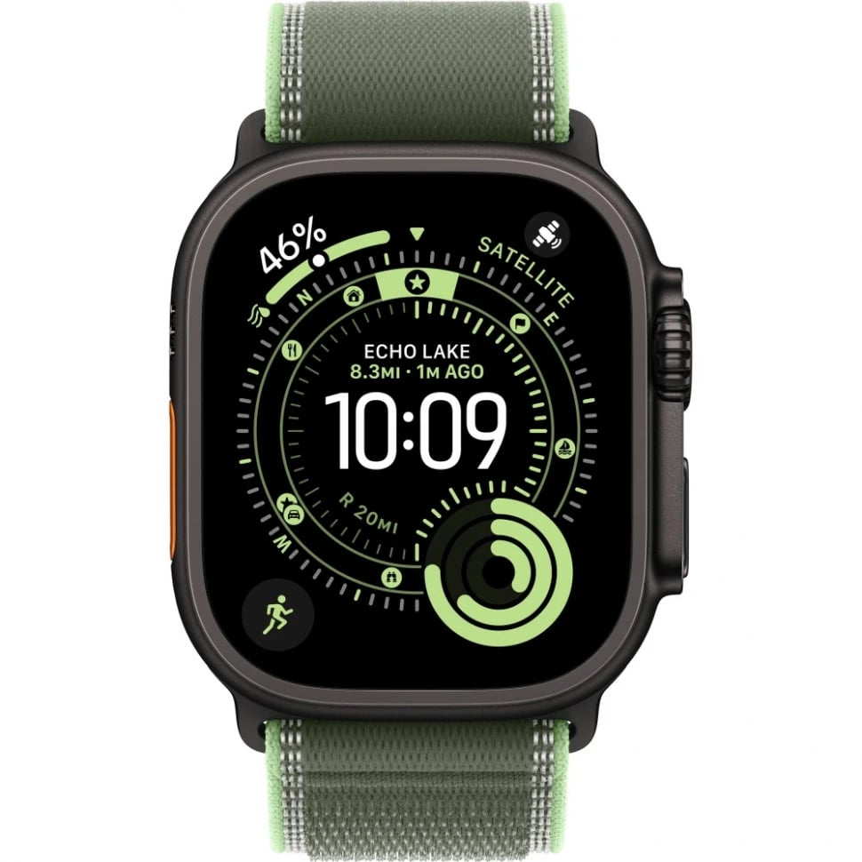 Apple Watch Ultra 3 49mm Черный Титан Ремешок S/M Trail Зеленого Цвета 2025