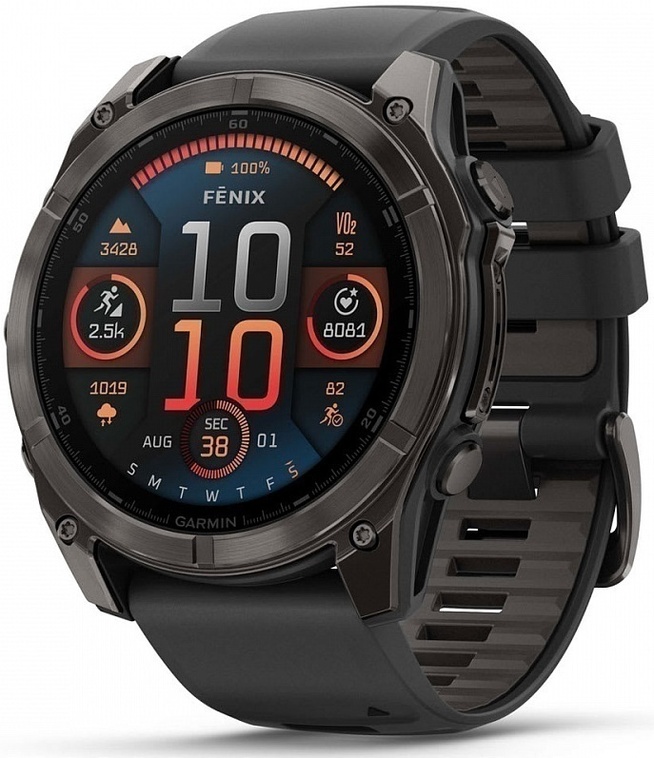 Garmin Fenix 8 Sapphire 51 мм Титан Угольно-Серый DLC с Пепельно-Черным Ремешком (010-02905-21)