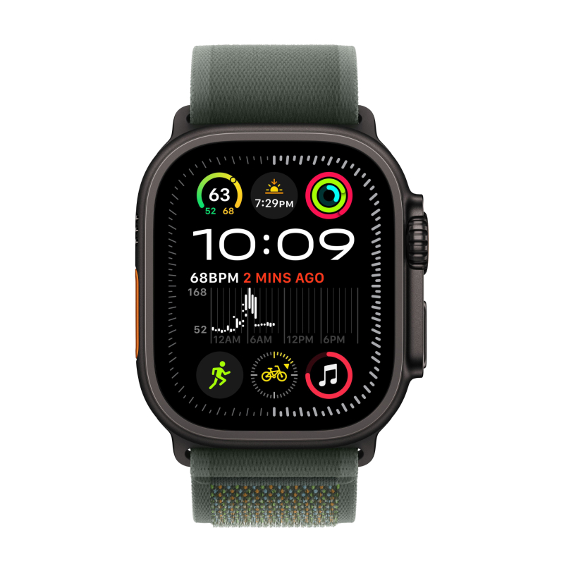 Apple Watch Ultra 2 49mm Черный Титан Ремешок S/M Trail Зеленого Цвета 2024