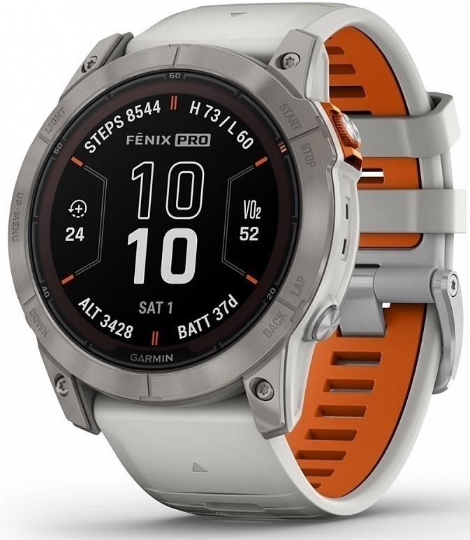 Garmin Fenix 7 Pro Sapphire Solar Титановый Корпус С Дымчато-Серым Оранжевым Ремешком (010-02778-15)