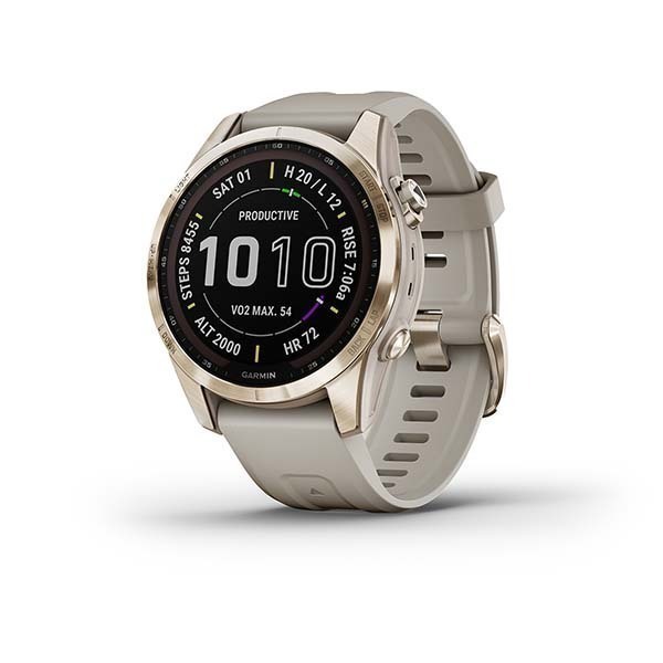 Garmin Fenix 7S Sapphire Solar Титановый Кремово-Золотой с Светло Песочным Ремешком (010-02539-21)
