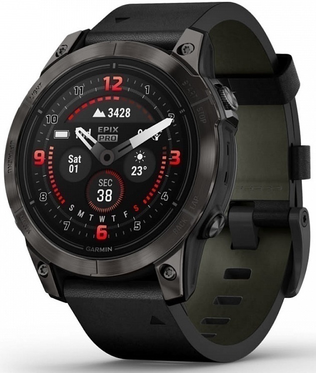 Garmin Epix Pro Gen 2 Sapphire 47 мм Титан Угольно-Серый DLC Черный Кожаный Ремешок (010-02803-30)