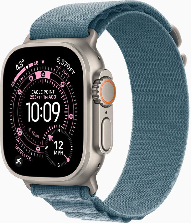 Apple Watch Ultra 3 49mm Бежевый Титан Ремешок S Alpine Светло-Синего Цвета 2025