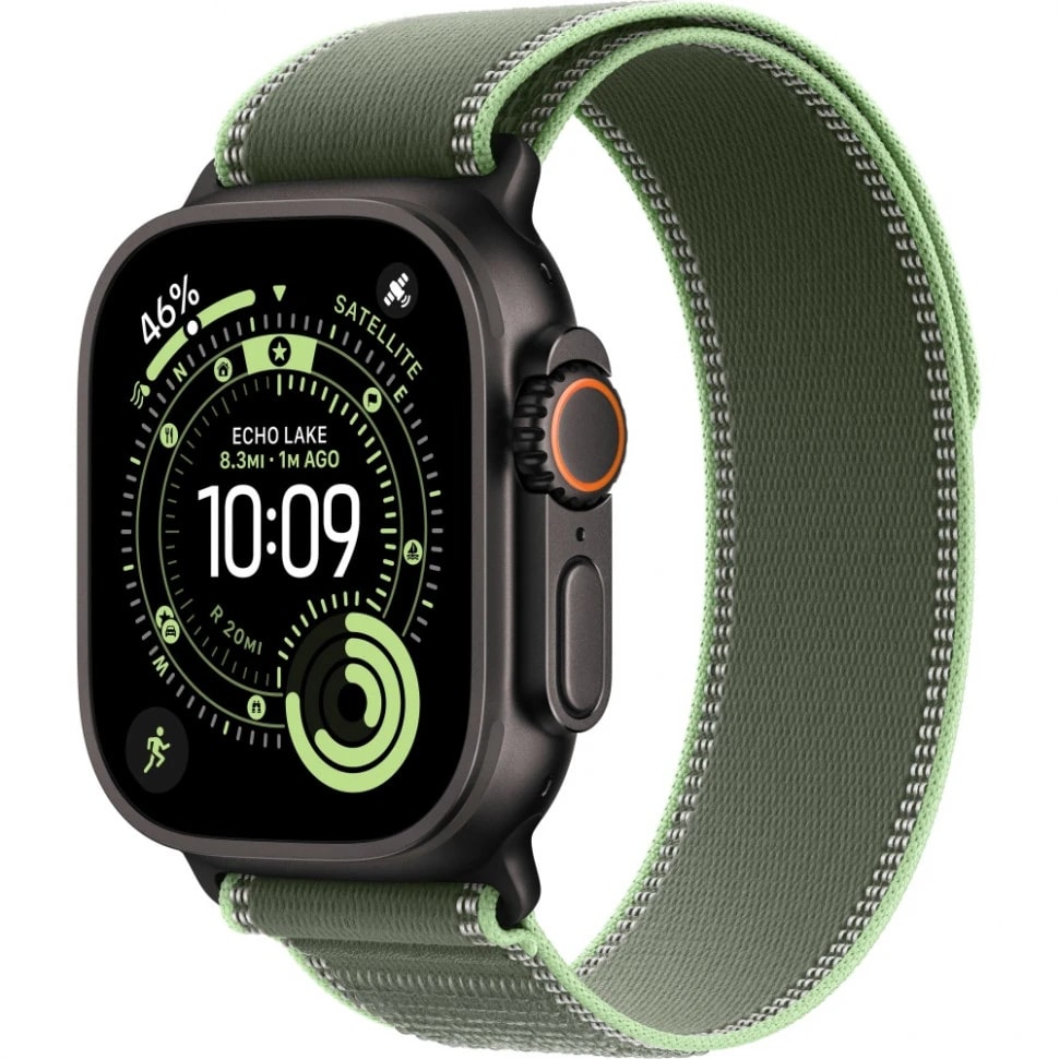 Apple Watch Ultra 3 49mm Черный Титан Ремешок M/L Trail Зеленого Цвета 2025
