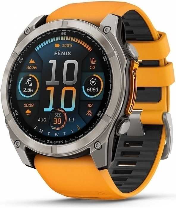 Garmin Fenix 8 Sapphire 51 мм Титан Светло-Серый с Оранжевым Ремешком (010-02905-11)