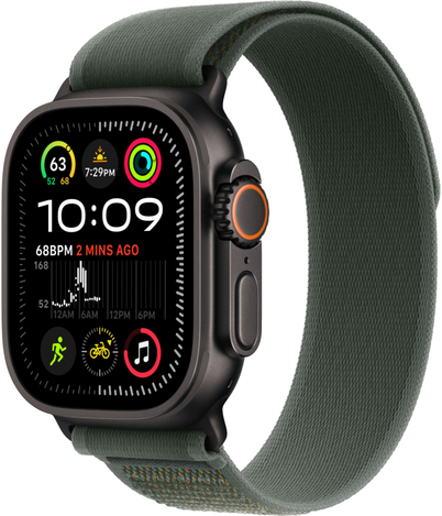 Apple Watch Ultra 2 49mm Черный Титан Ремешок M/L Trail Зеленого Цвета 2024