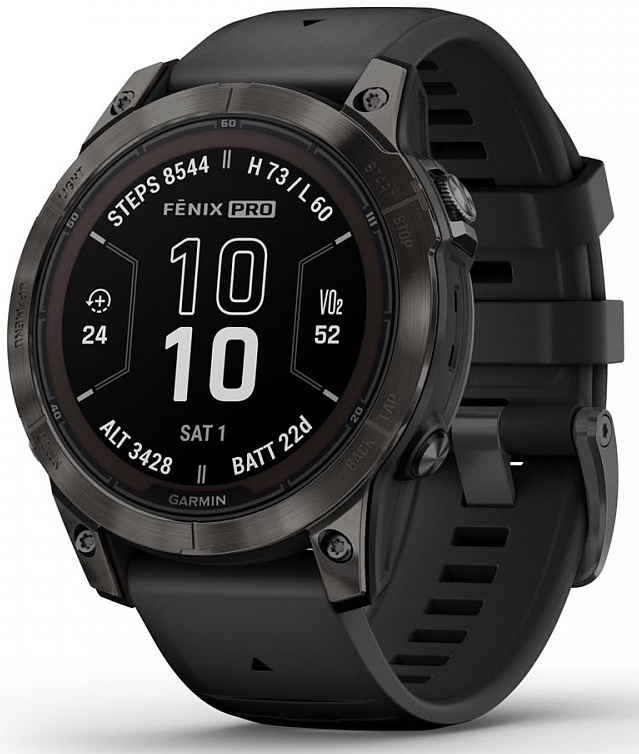 Garmin Fenix 7 Pro Sapphire Solar Титановый Угольно-Серый DLC С Черным Ремешком (010-02777-11)