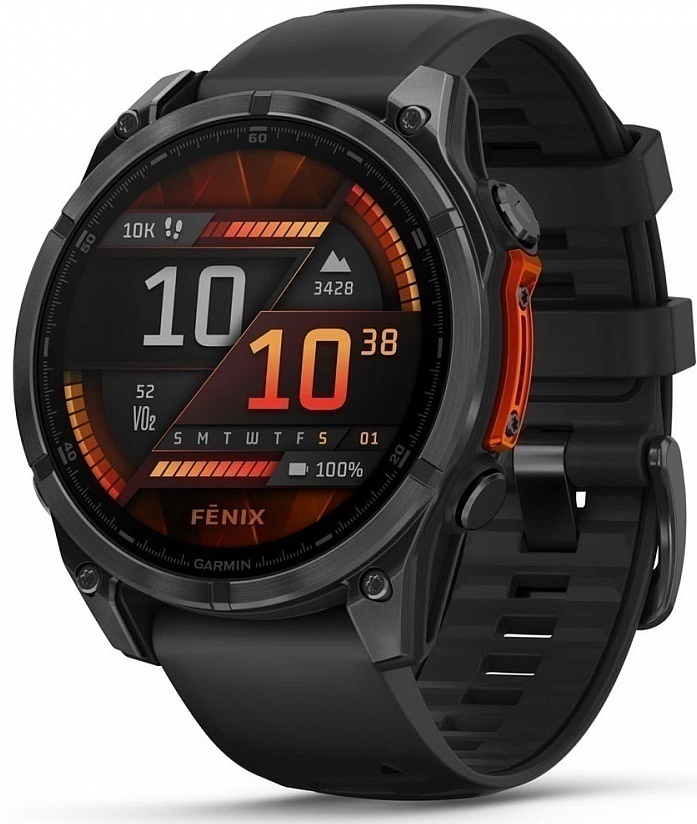 Garmin Fenix 8 47 мм Серые с Черным Силиконовым Ремешком (010-02904-00)