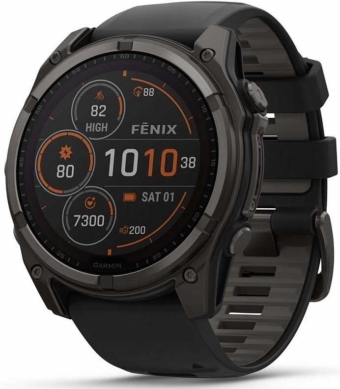 Garmin Fenix 8 Sapphire Solar 51mm Титан Угольно-Серый DLC с Черным Ремешком (010-02907-11)